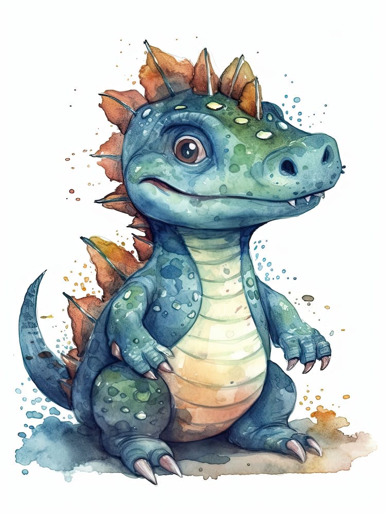 Kritosaurus Cute Dinosaur Watercolour 4