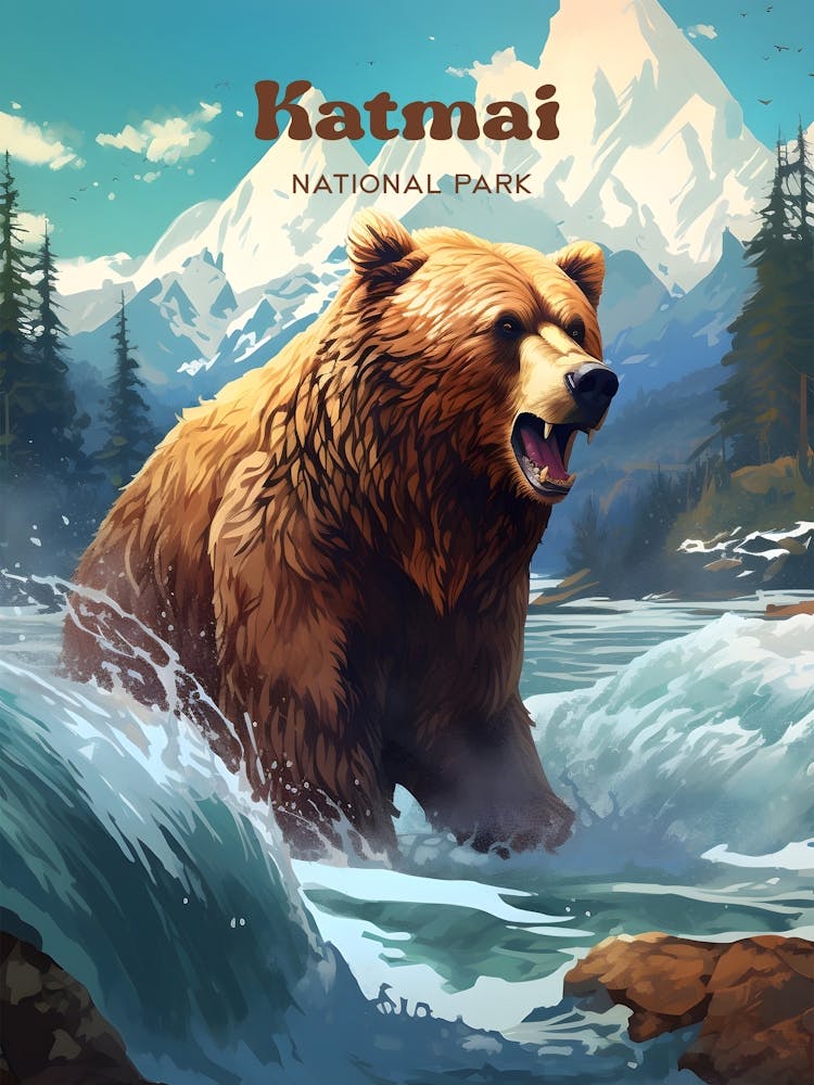 Katmai National Park Alaska Nature Modern Travel Art