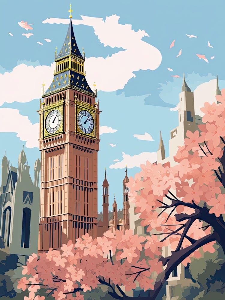 Big Ben, London   Cute Botanical Illustration Travel 11