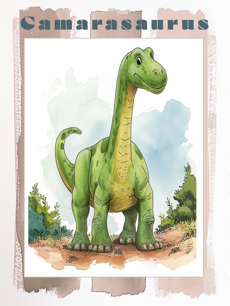 Cute Watercolour Of A Camarasaurus Dinosaur 4 Poster