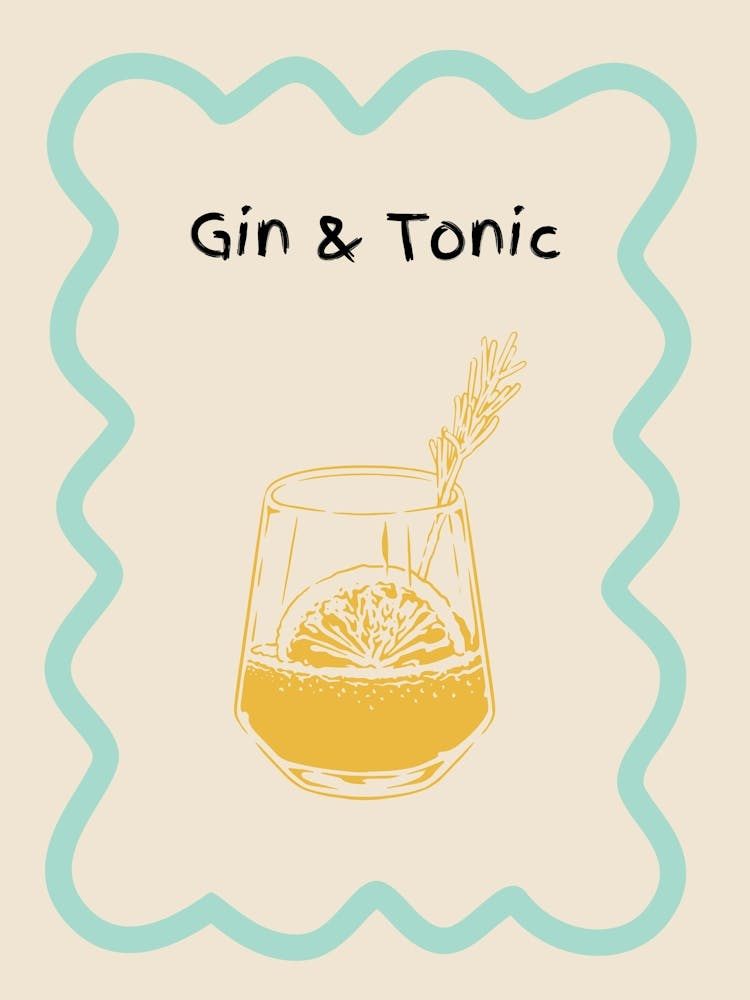 Gin & Tonic Doodle Poster Teal & Ornage