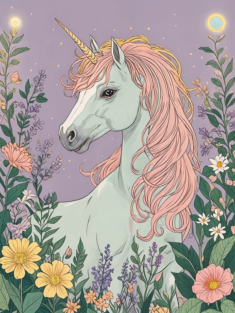Pink Hair Unicorn In The Meadow