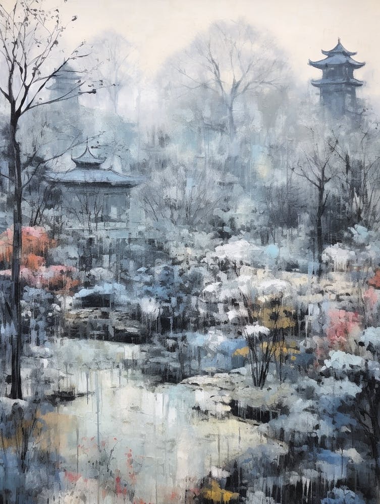 Winter City Park Painting Shinjuku Gyoen National Garden Japan 1