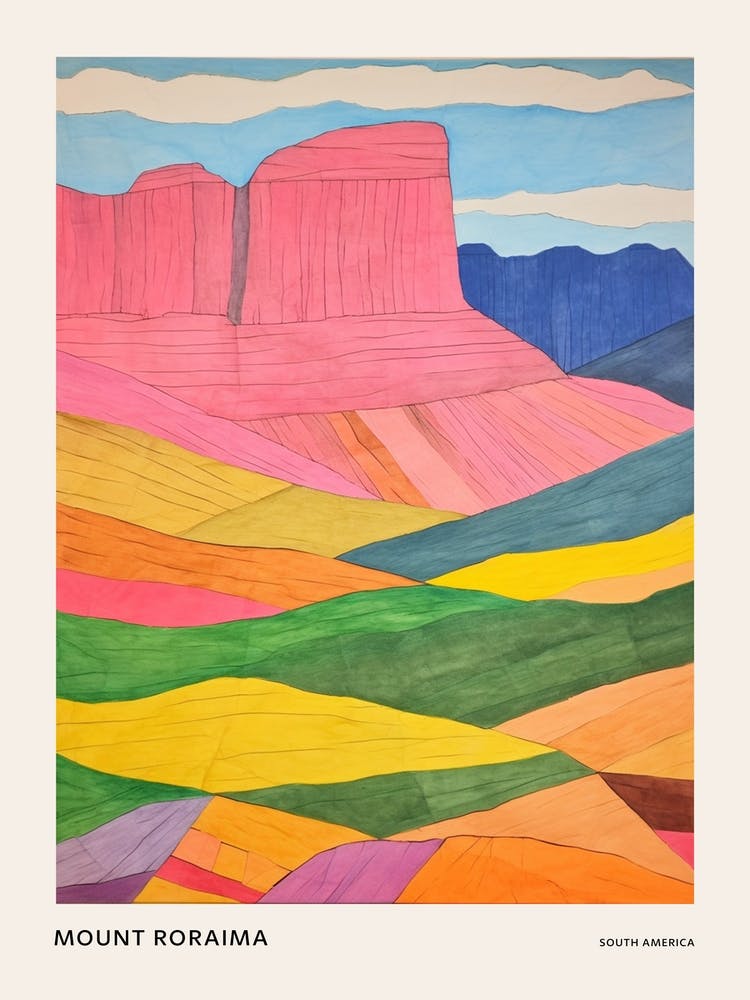 Mount Roraima South America 3 Colourful Mountain Illustration Poster