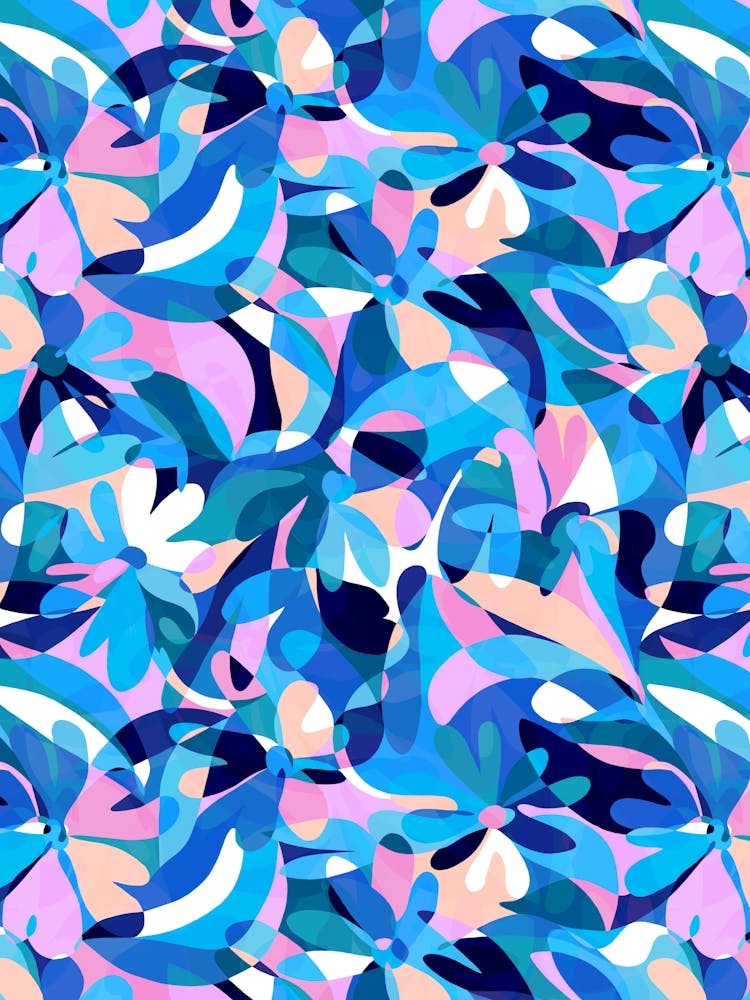 Abstract Flowers - Pink Blue