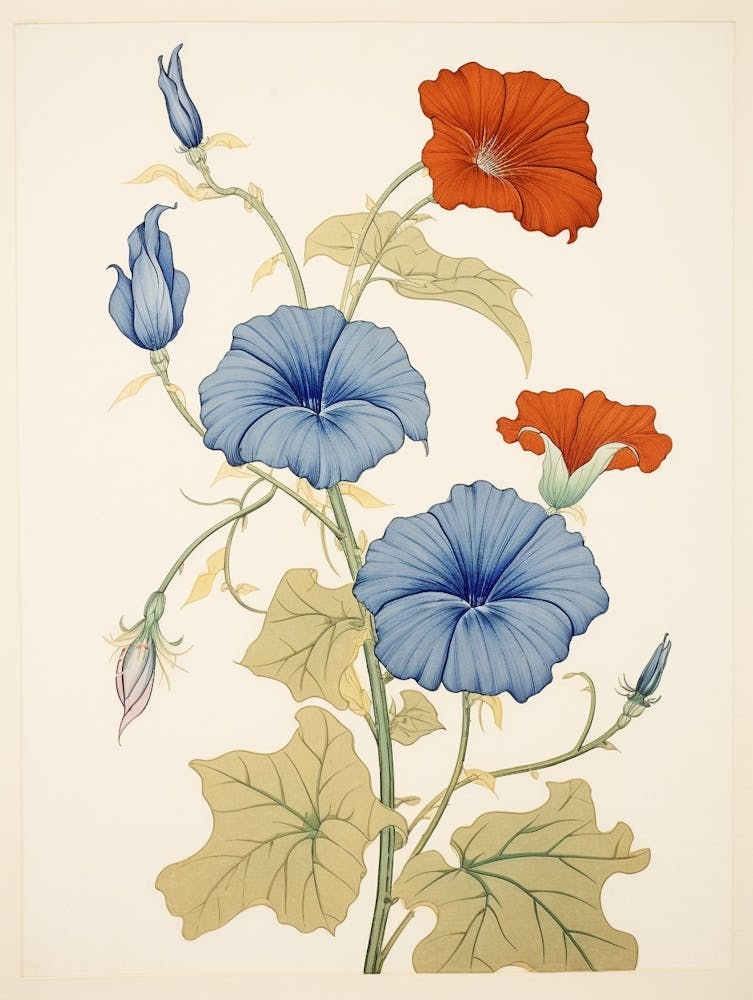 Asagao Morning Glory 1 Vintage Japanese Botanical