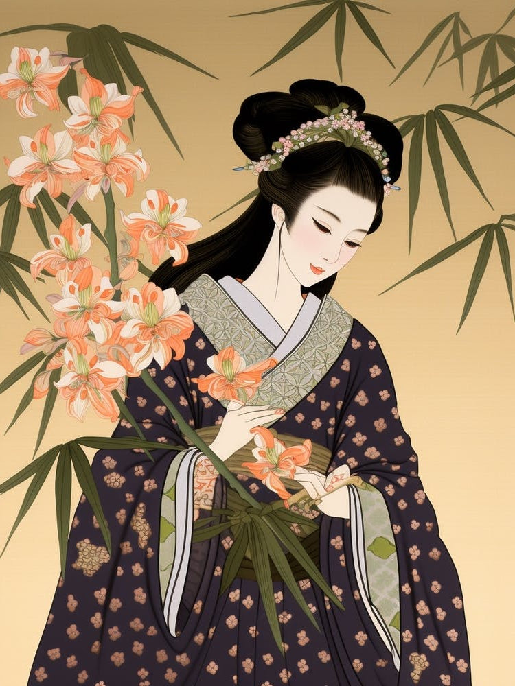 Suzuran Lily Of The Valley Vintage Japanese Botanical And Geisha