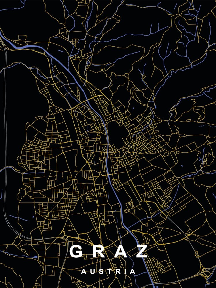 Graz Austria City Map Black and Gold
