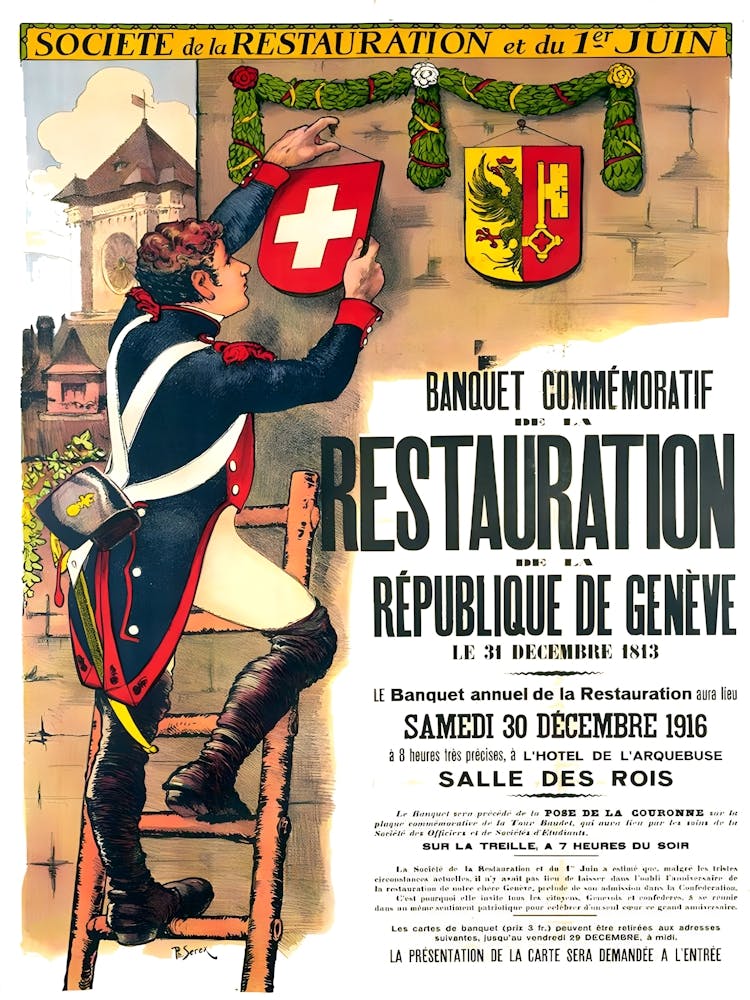 Société De La Restauration Et Du 1er Juin, Vintage Swiss Poster