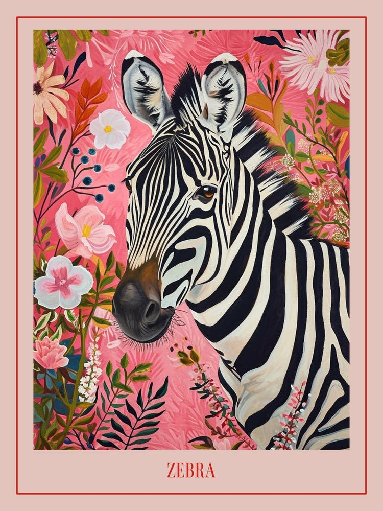 Floral Animal Painting Zebra 1 Poster