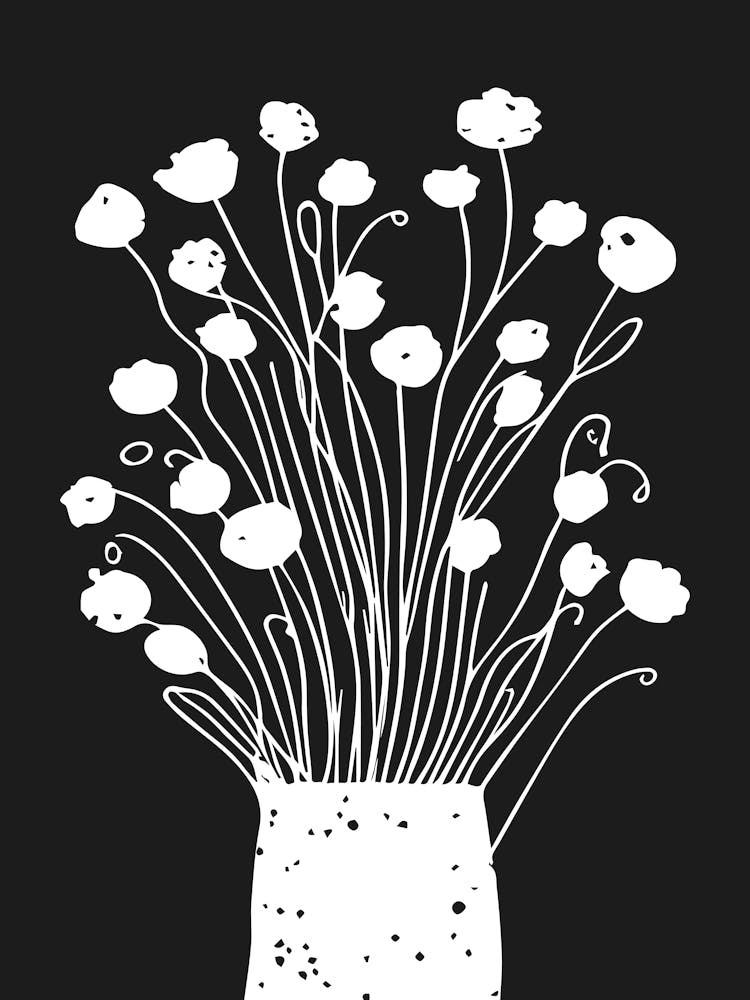 Flowers In A Vase Black and White