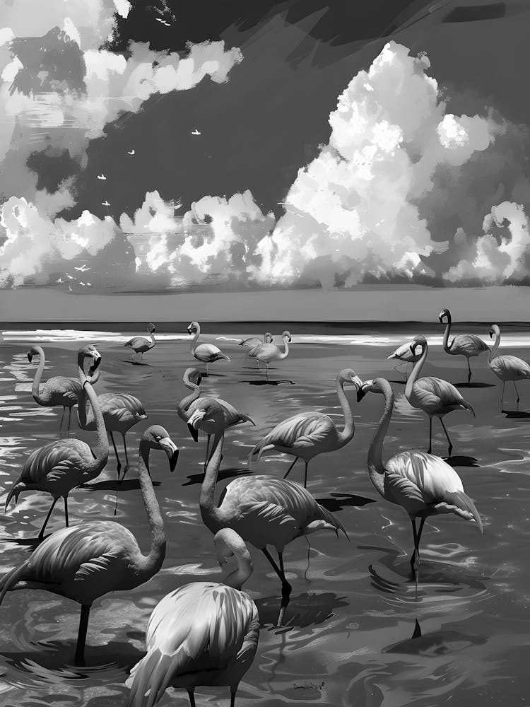 Flamingos On The Beach