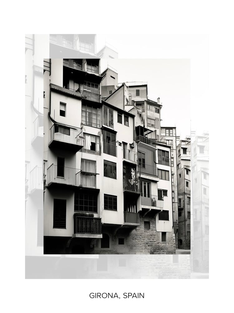 Poster Of Girona, Spain, Black And White Old Photo 4