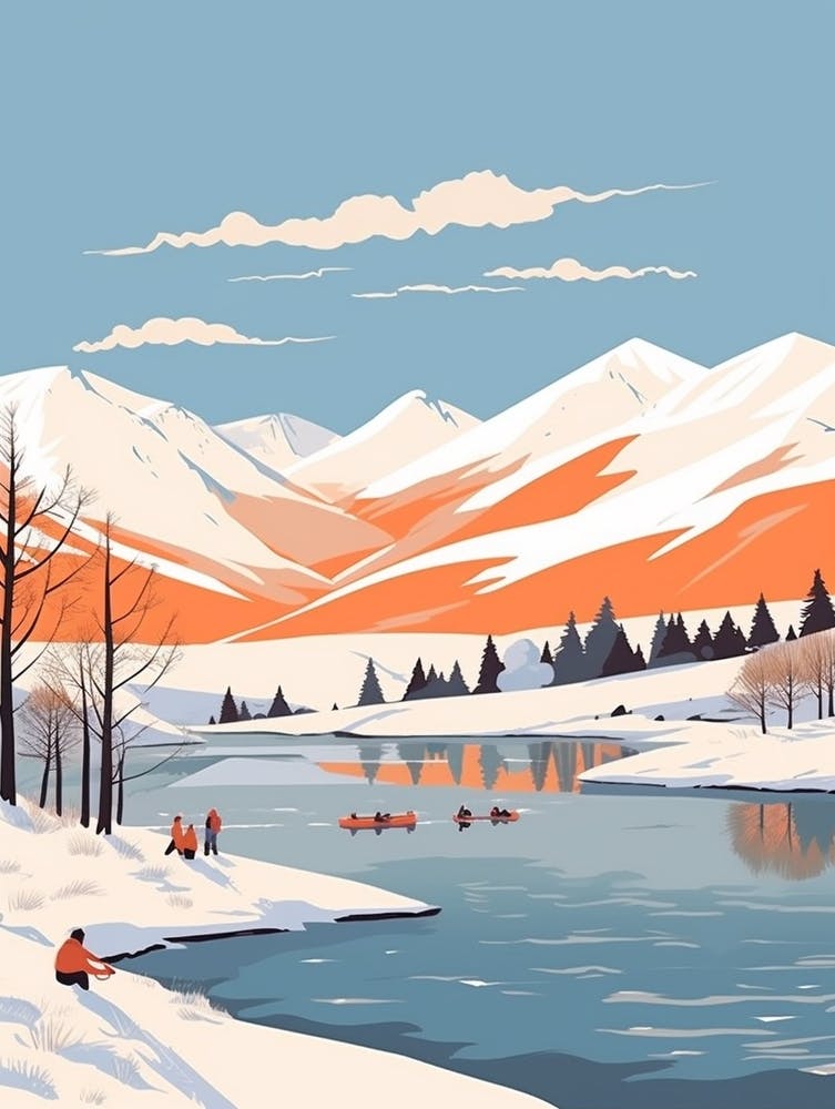 Retro Winter Illustration Lake District United Kingdom 1