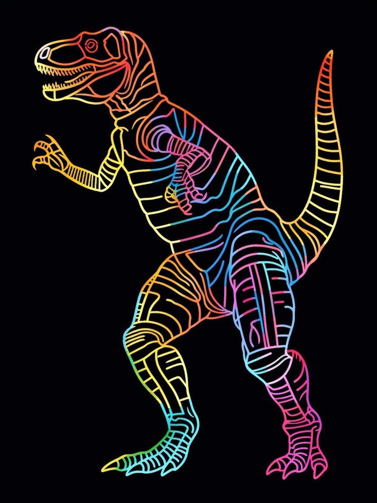 Neon Minimalist Dinosaur Line Drawing