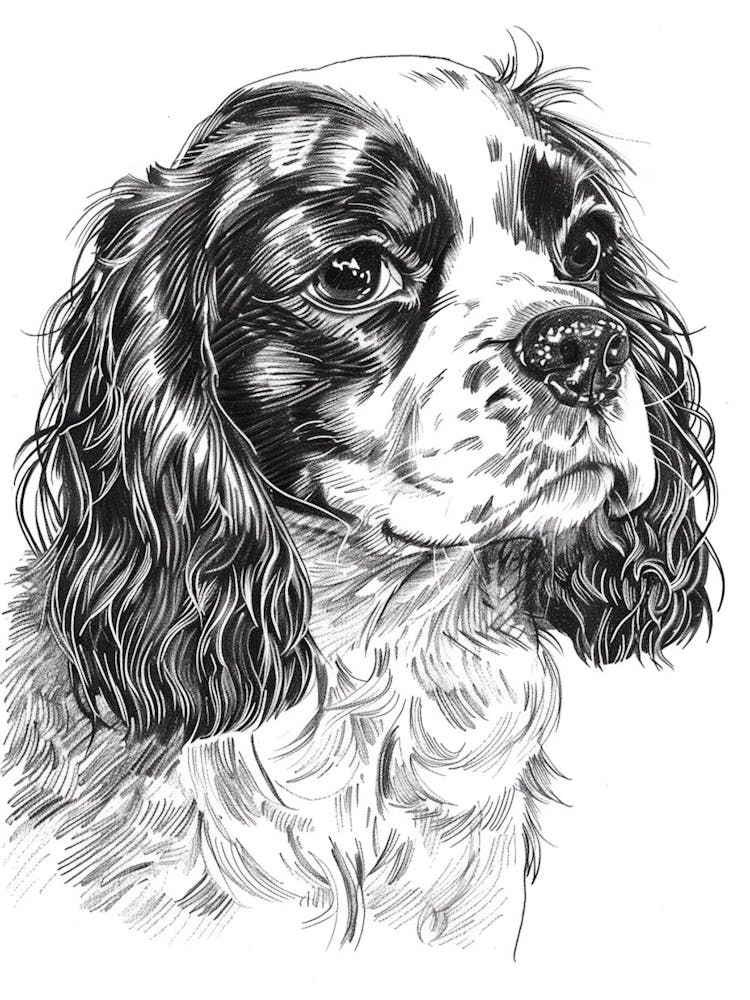 Cavalier King Charles Dog Line Sketch