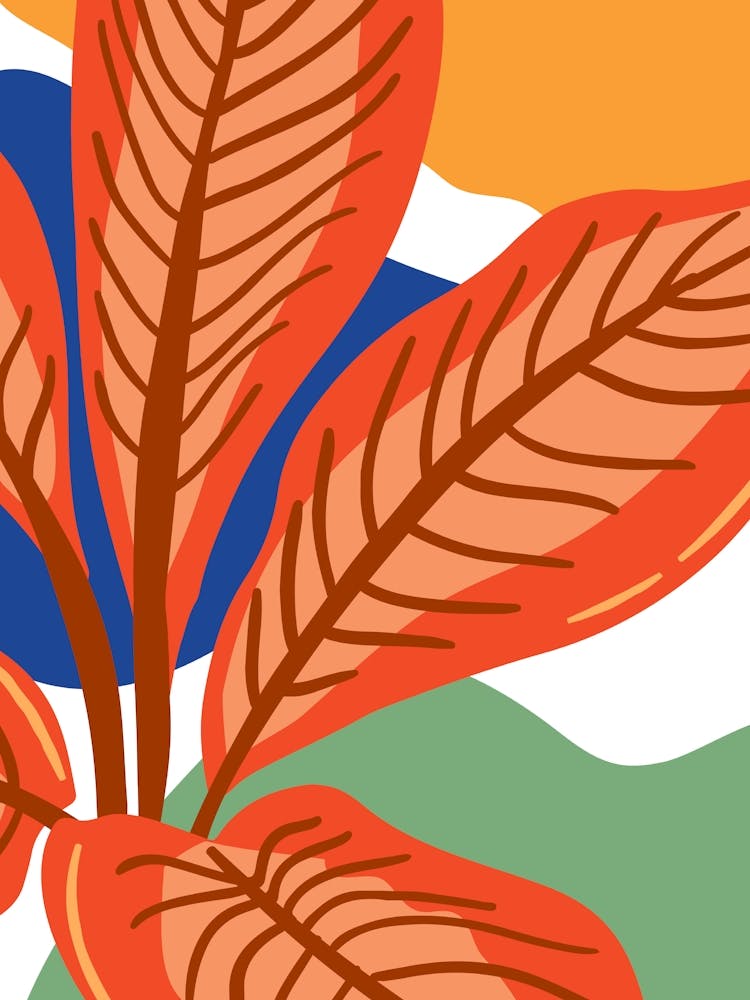 Boho Matisse Style Orange Leaf