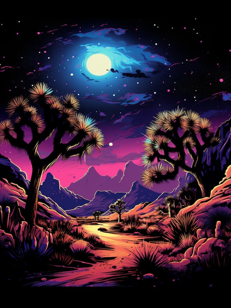 Joshua Tree In Rocky Mountains In Retro Illustration Style (1)