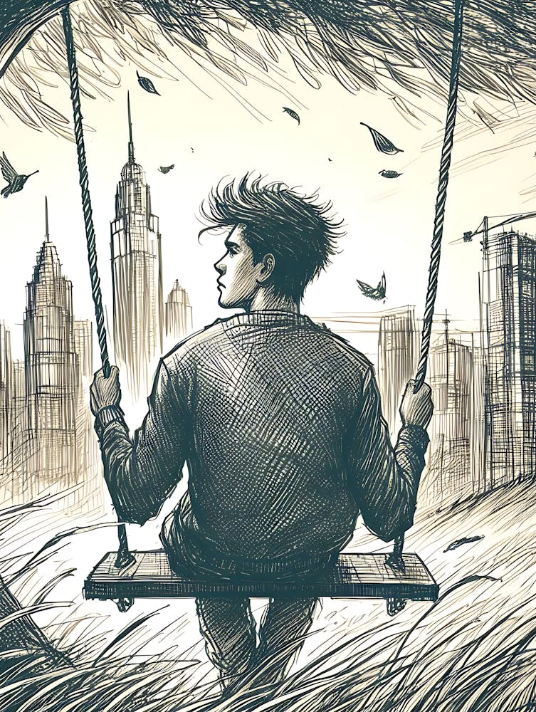 Moody Man on Swing Sketch 3