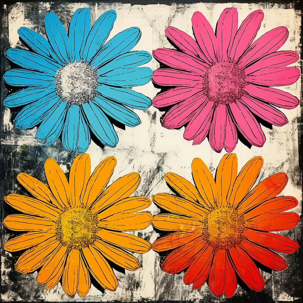 Andy Warhol Style Pop Art Flowers Daisy 2 Square
