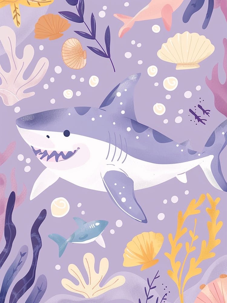 Purple Shark Deep In The Ocean Illustration 1