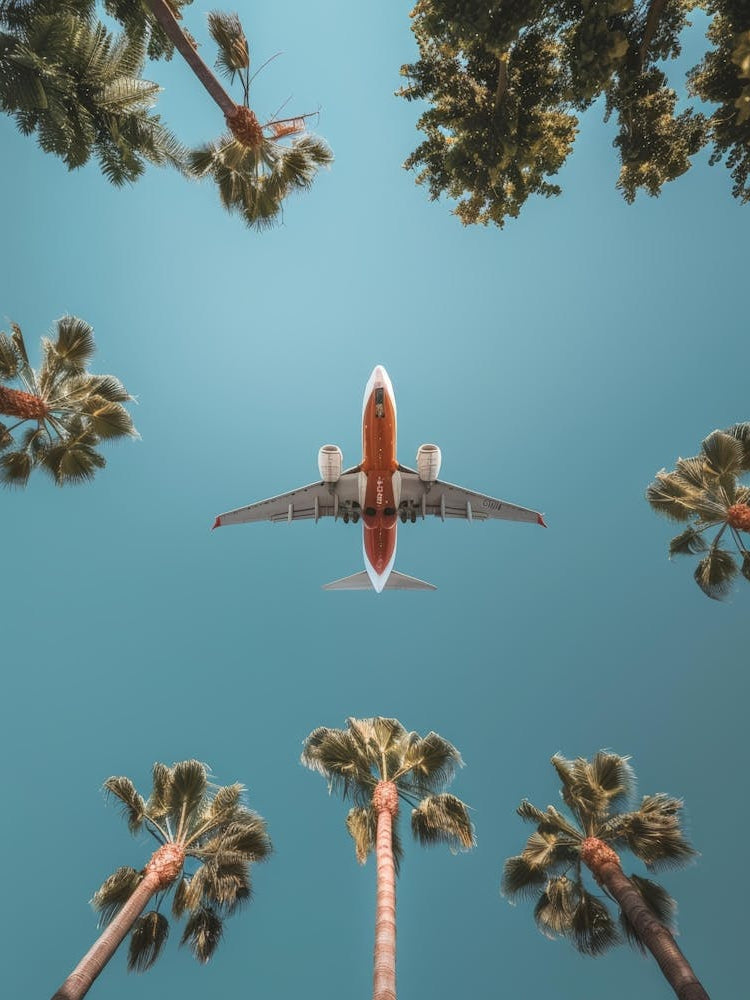 Airplane Flying Over Palm Trees 4