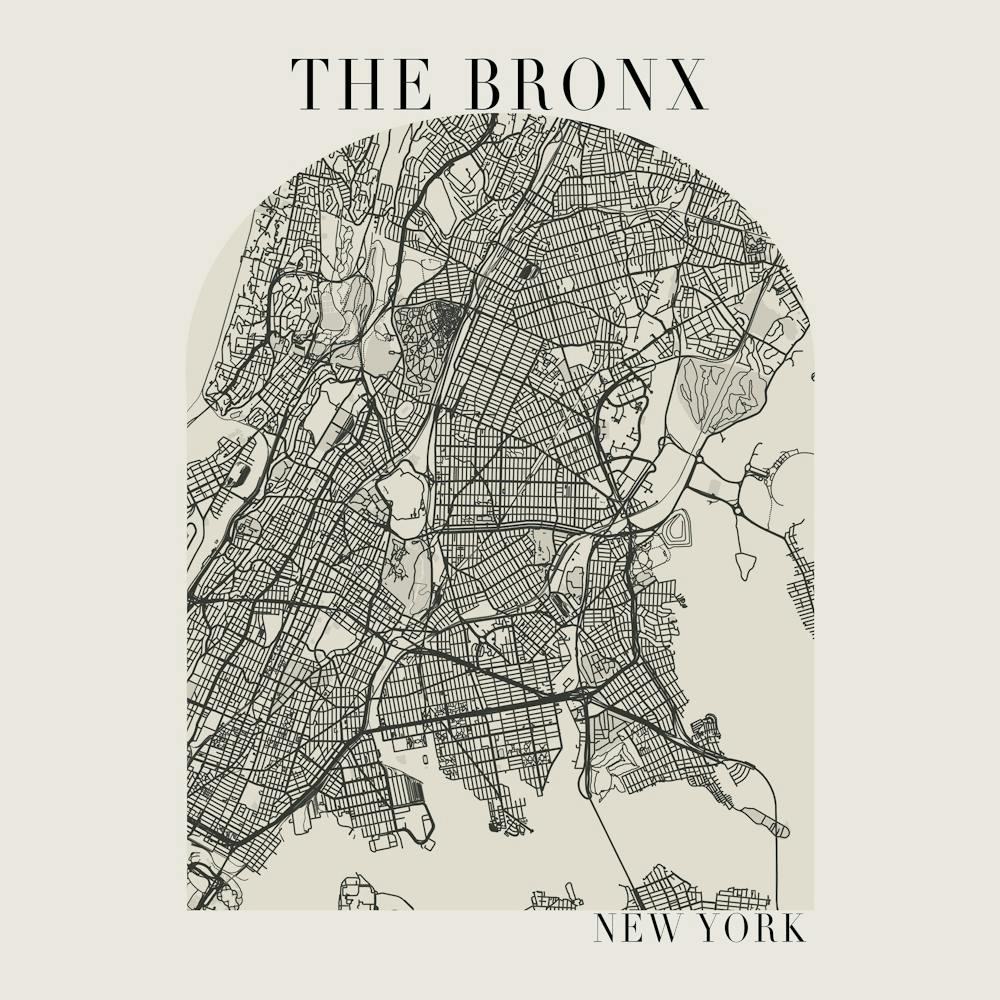 The Bronx New York Boho Minimal Arch Full Beige Color Street Map 1
