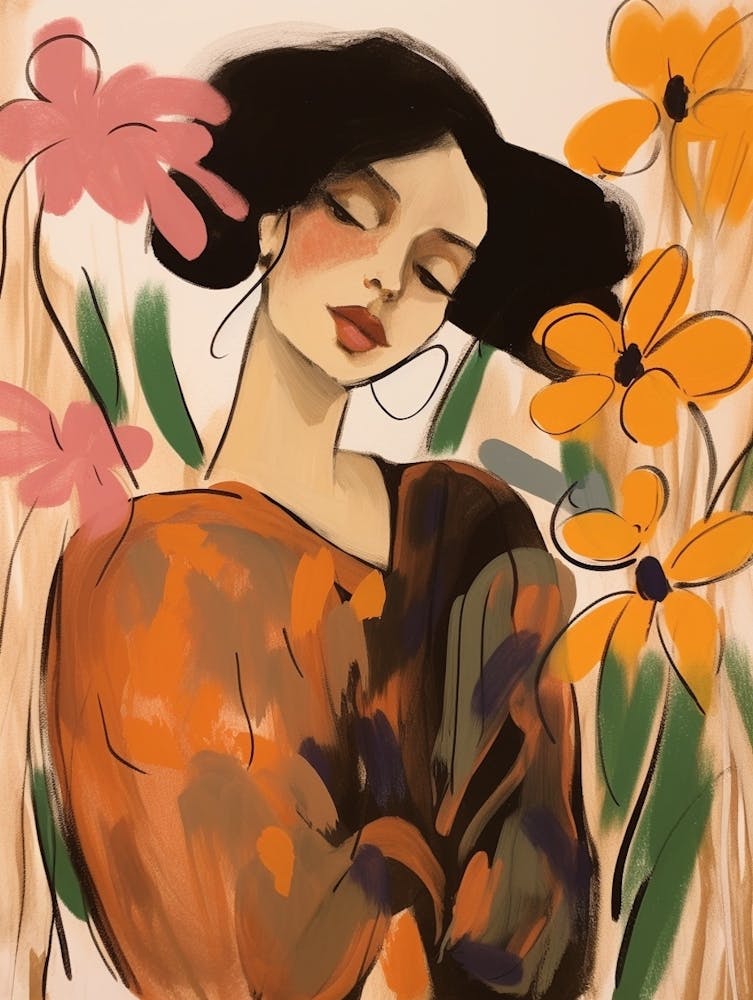 Woman With Autumnal Flowers Orchid 1