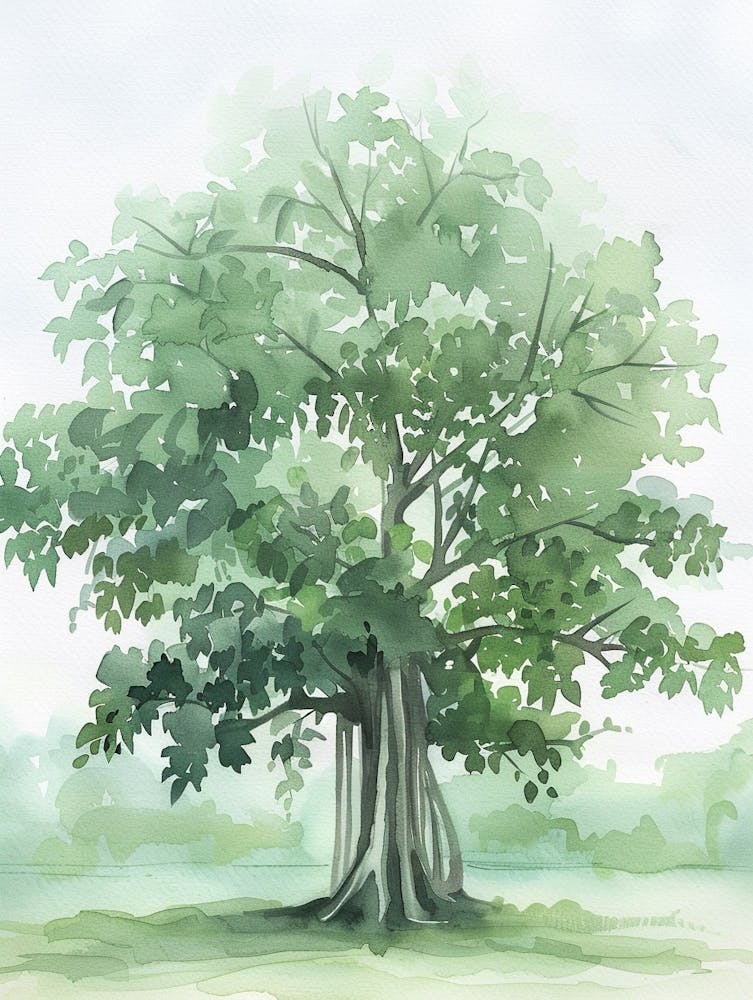 Peinture aquarelle atmosphérique - Figuier des banians 1