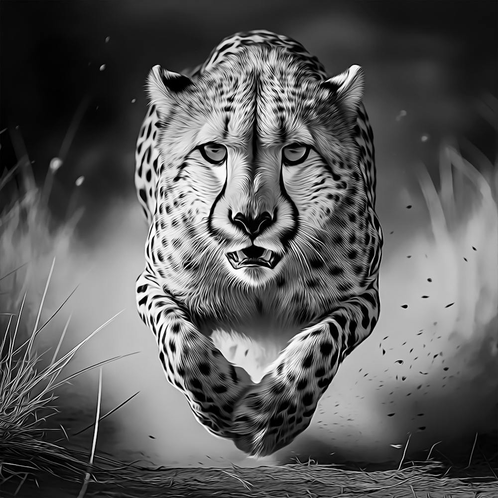 Speeding Cheetah Black And White