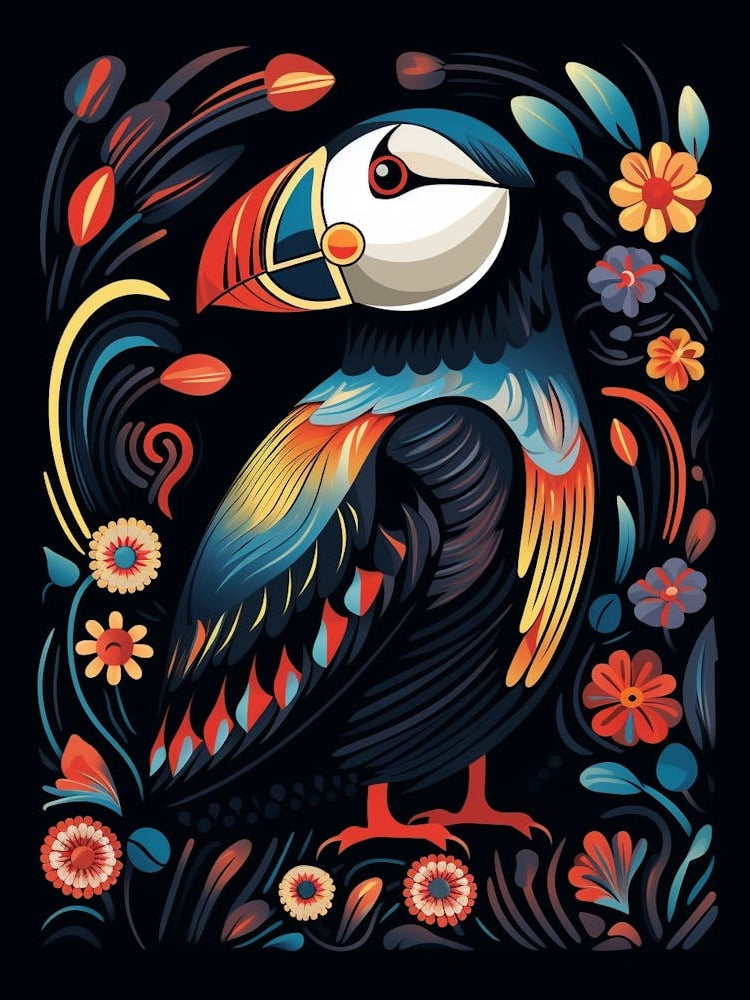 Folk Bird Illustration Puffin 1