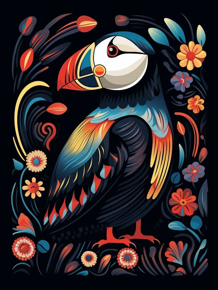 Folk Bird Illustration Puffin 1