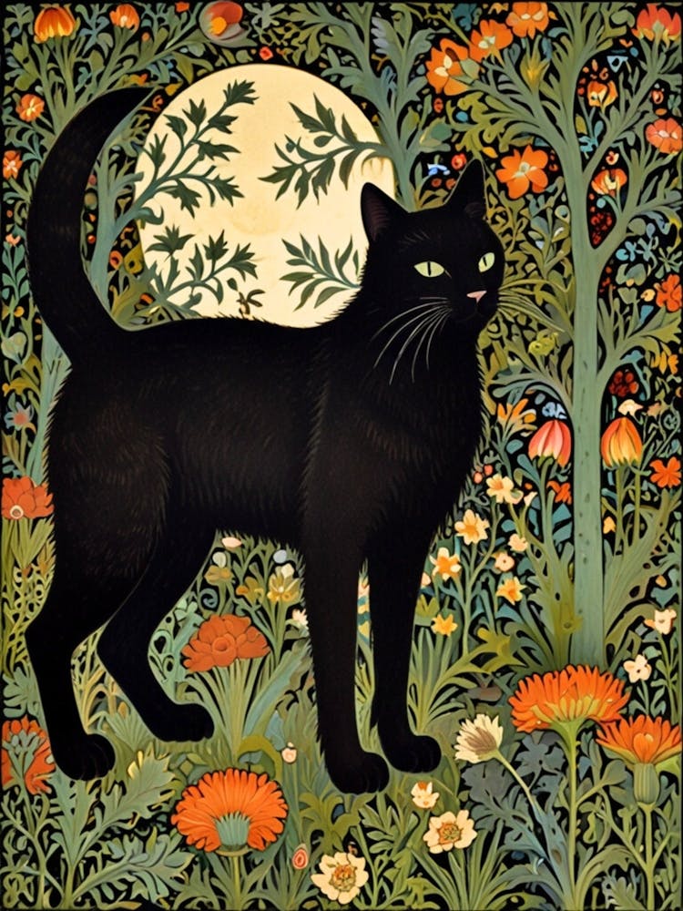 William Morris Schwarze Katze im Garten 6
