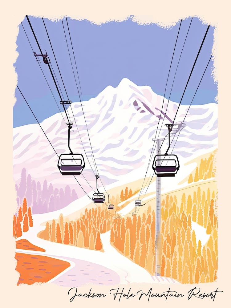 Poster Of Jackson Hole Mountain Resort   Wyoming, Usa, Ski Resort Pastel Colours Illustration 2