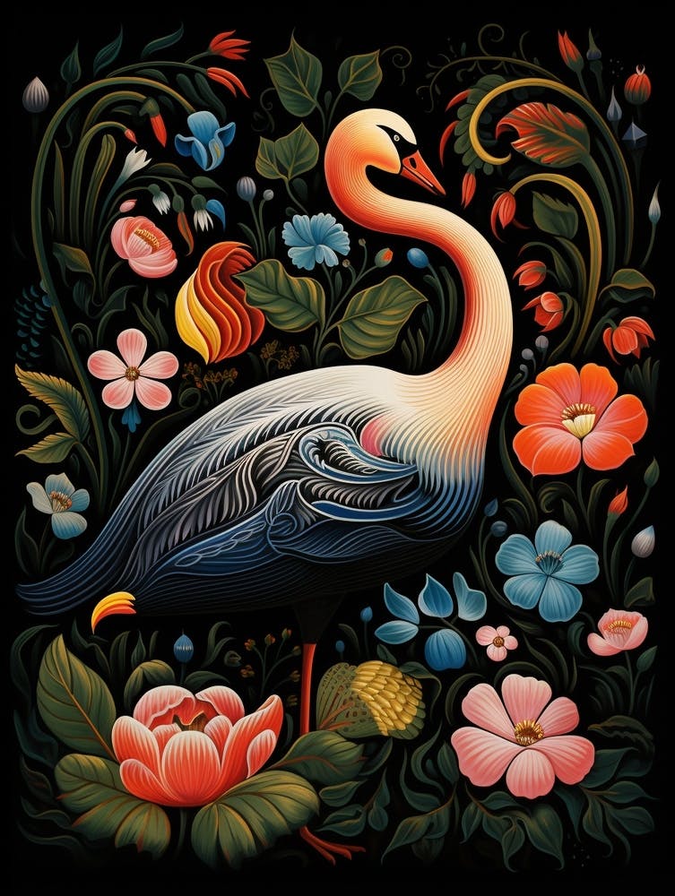 Folk Bird Illustration Swan 1