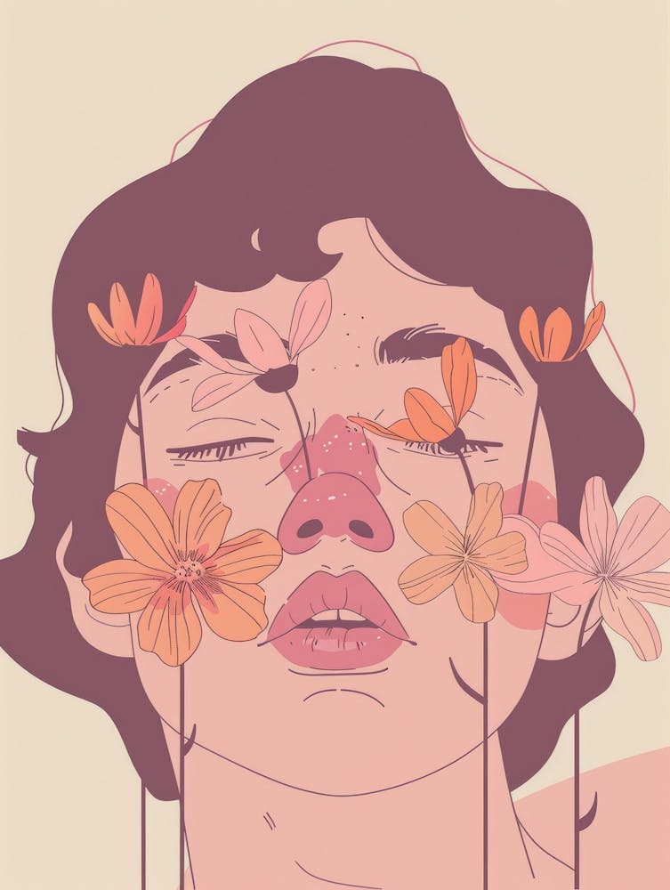 Girl With Flowers On Her Face