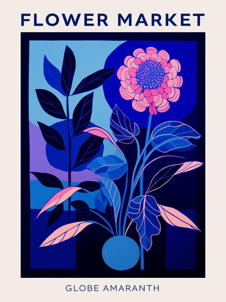 Blue Flower Market Poster Globe Amaranth 2