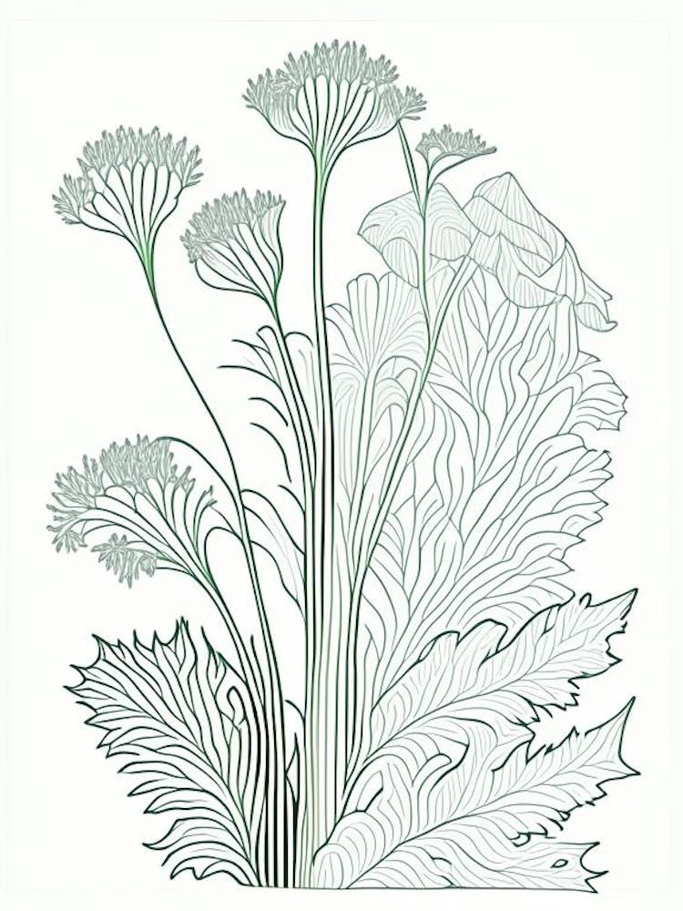 Angelica Herb William Morris Inspired Line Drawing 2