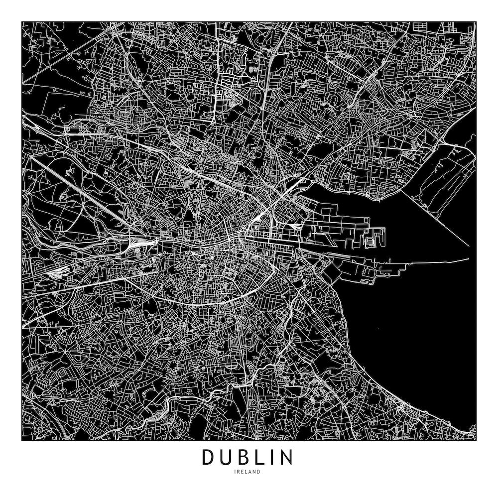 Dublin Black And White Map Square