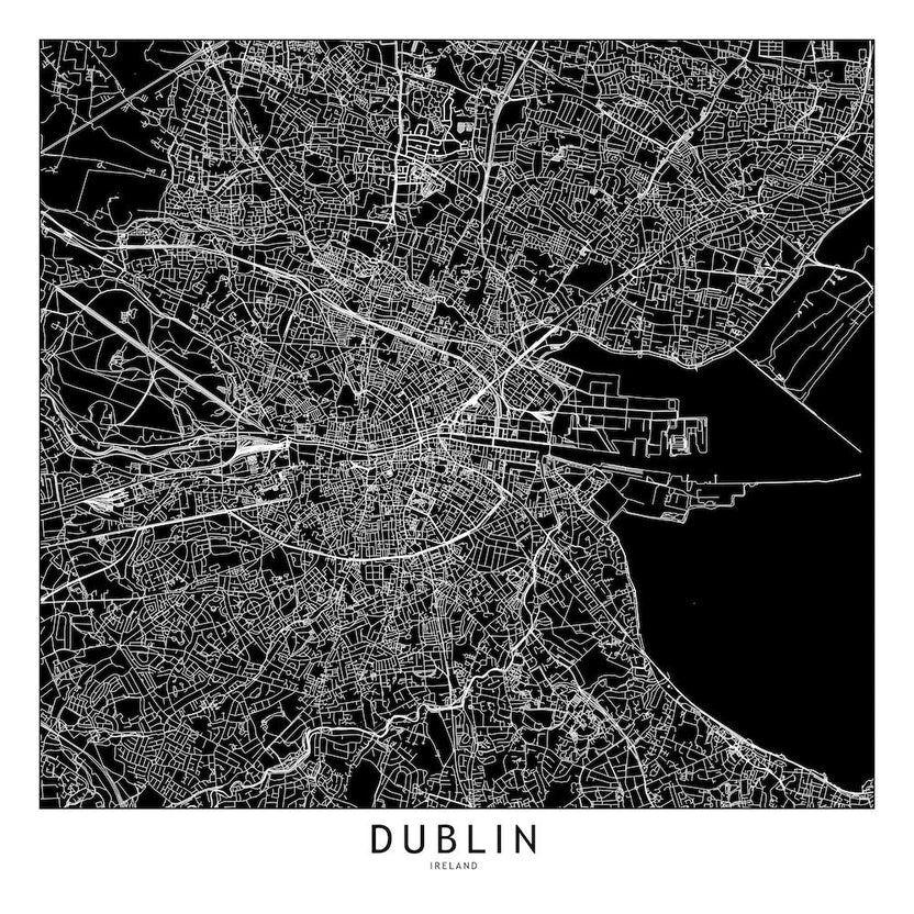Dublin Black And White Map Square