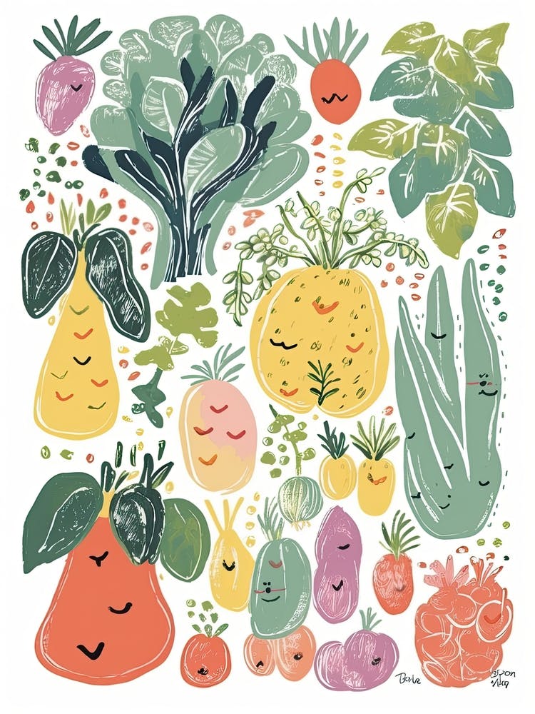 Cute Kawaii Group Of Vegetables 2