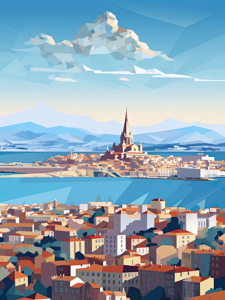 Marseille, France, Geometric Illustration 5