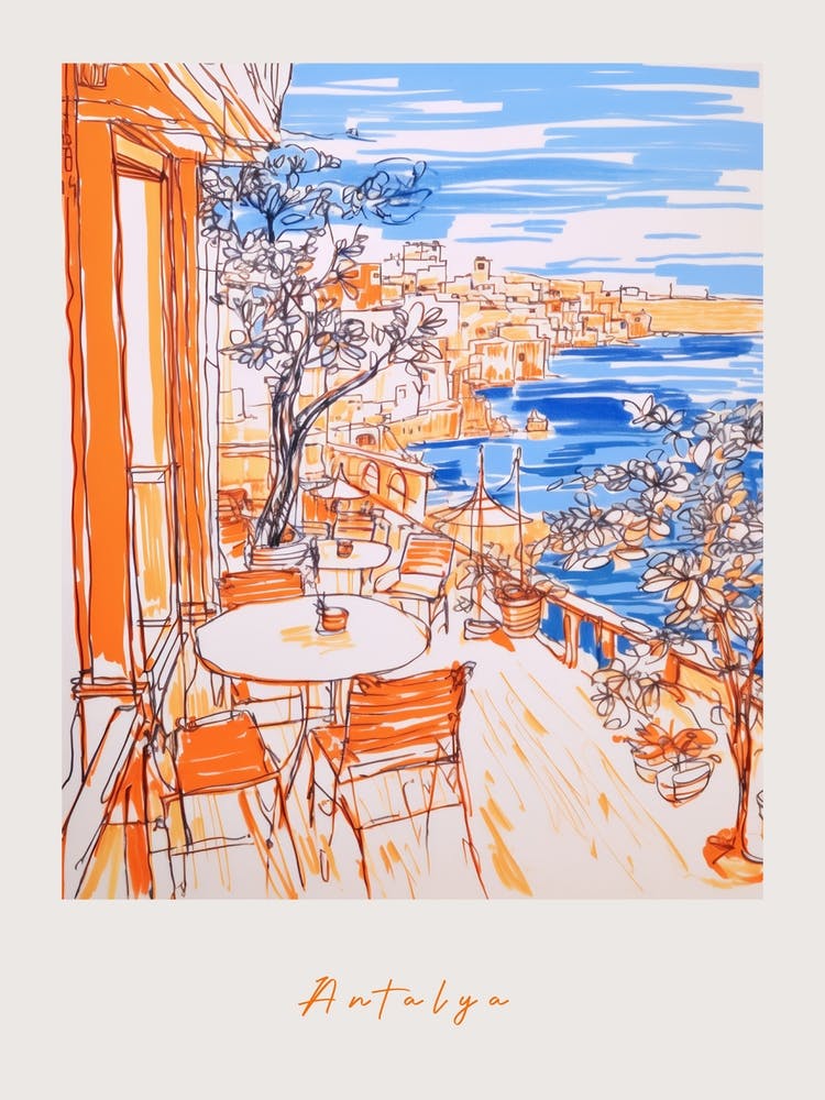 Antalya Turkey Orange Drawing Poster