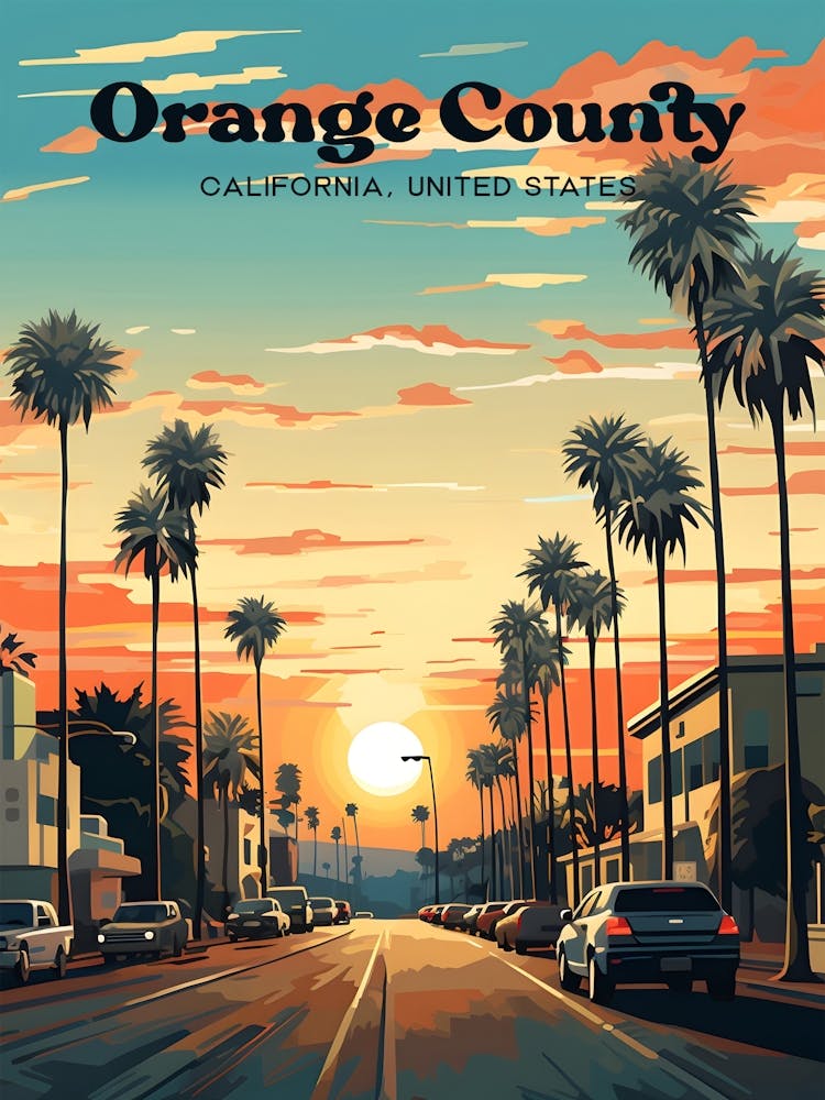Orange County California United States Sunset Modern Travel Art