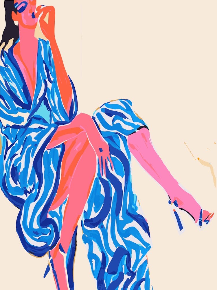 Femme en Robe à Motifs - Illustration de Mode