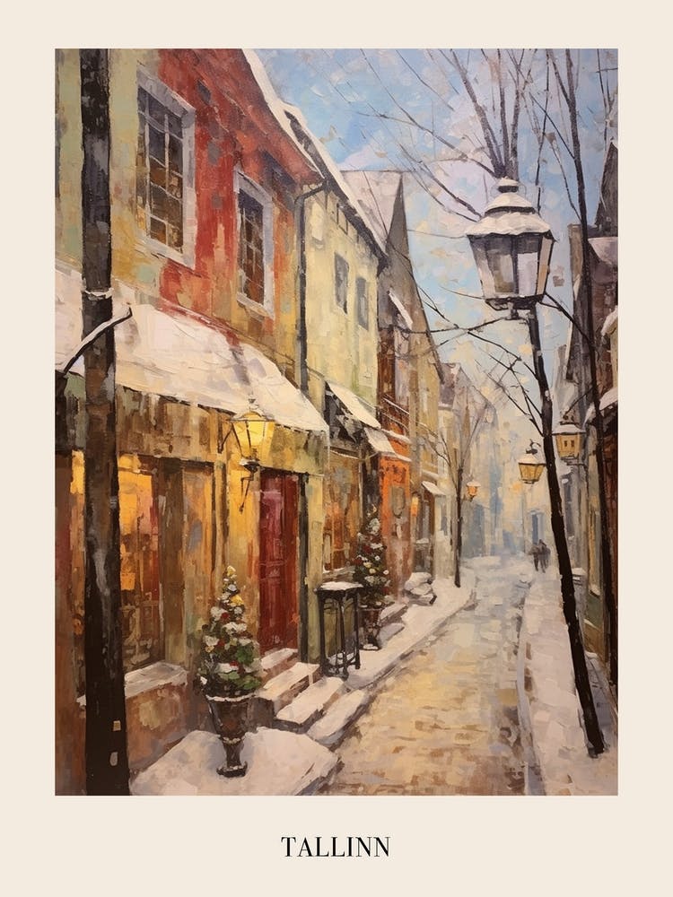 Vintage Winter Painting Poster Tallinn Estonia 2