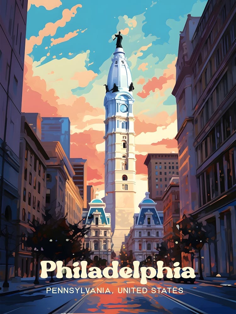 Philadelphia Pennsylvania United States Sunset Travel Art