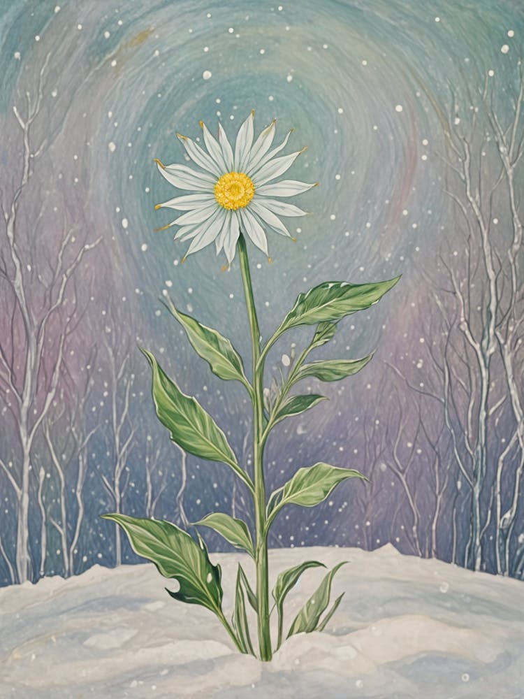 White Winter Flower In The Snow
