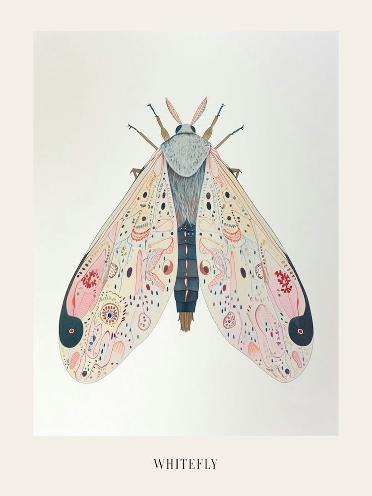 Colourful Insect Illustration Whitefly 19 Poster