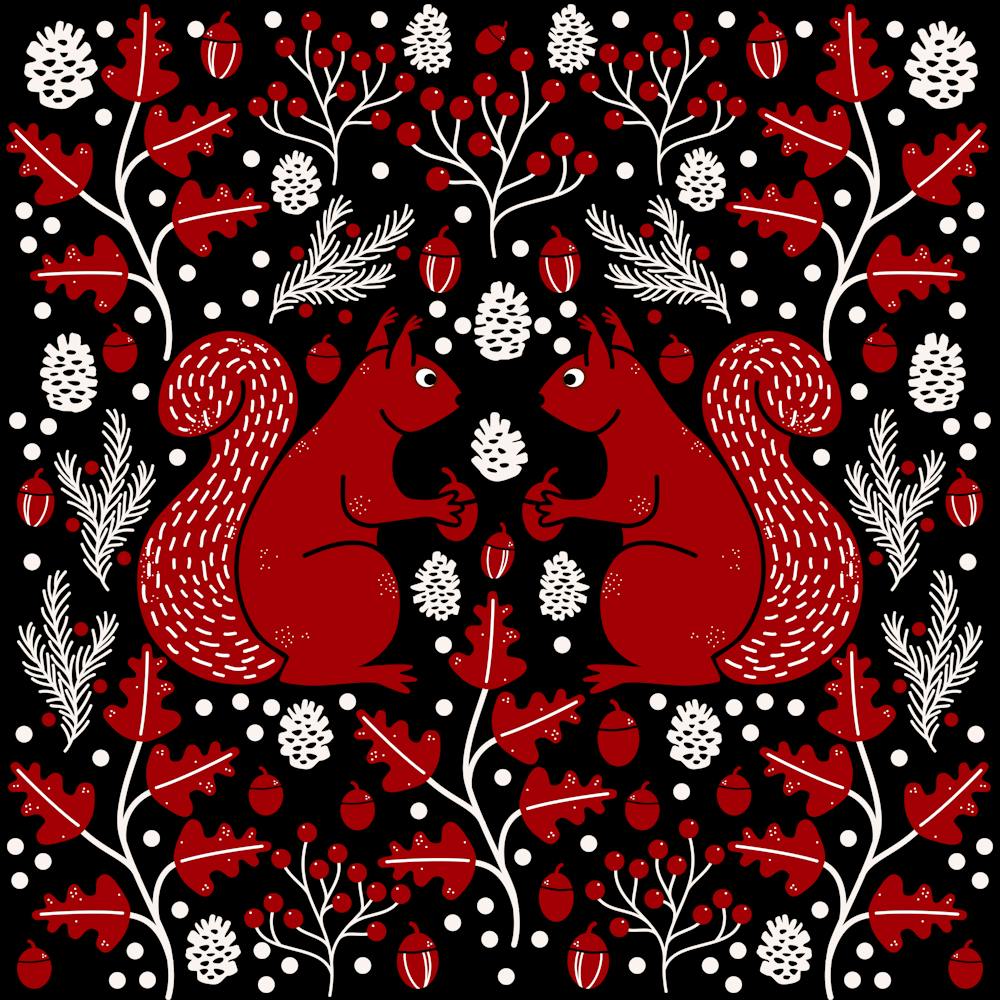 Red Squirrels in a Dark Forest